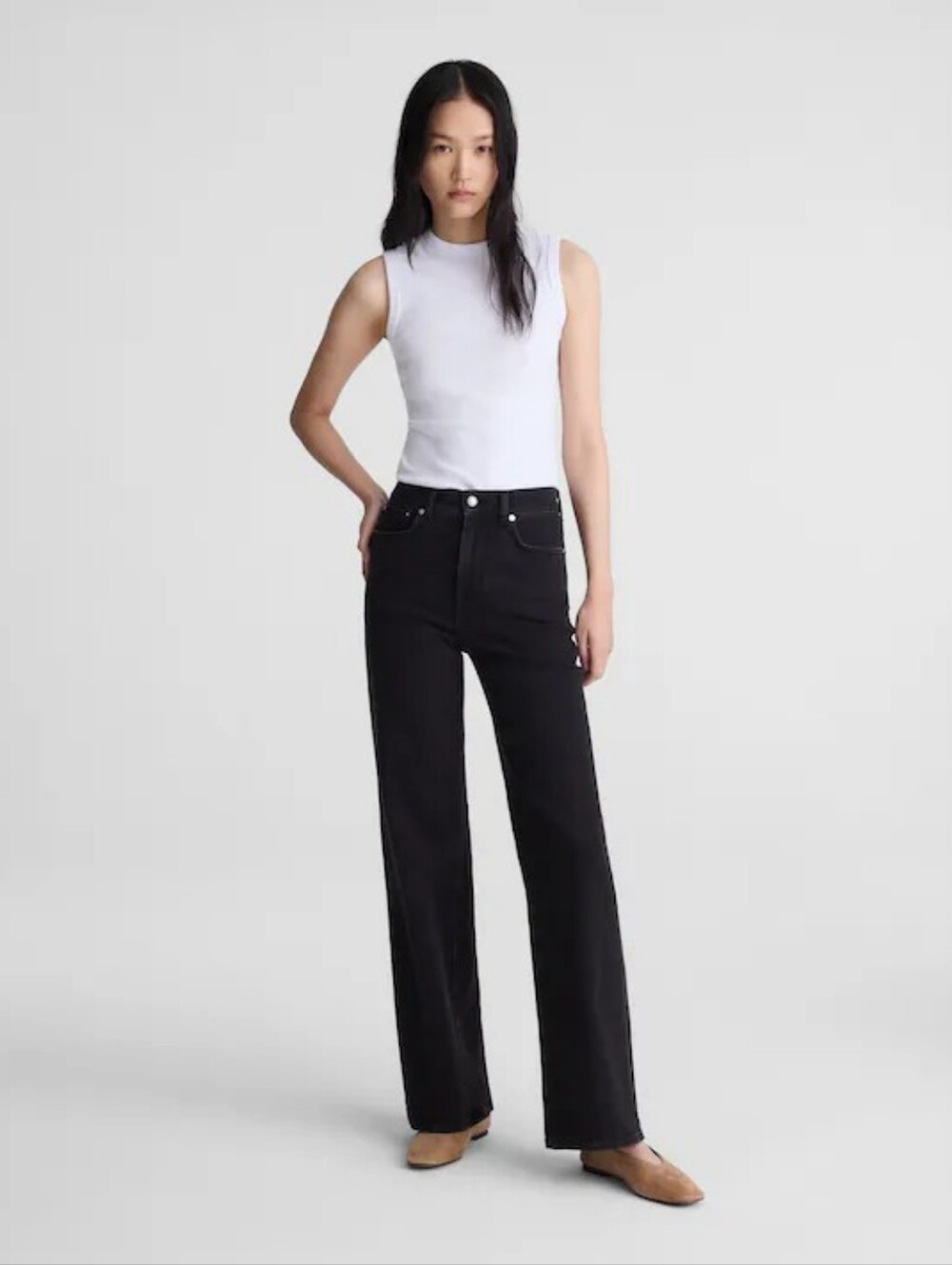 Madewell The Wide-Leg Jean in Super Stretch Denim In Black Frost Sz 29 / W30 I29